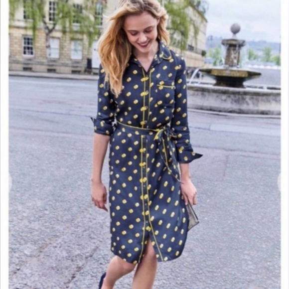 Boden Jenna Polka Dot Shirt Dress Navy Yellow Size 12 (UK 16) - Picture 3 of 10